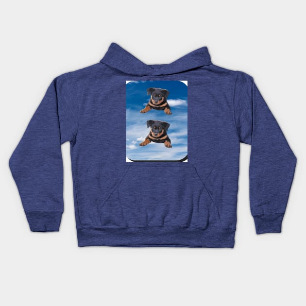 puppies on the blue rectangular background Kids Hoodie by KA&KO